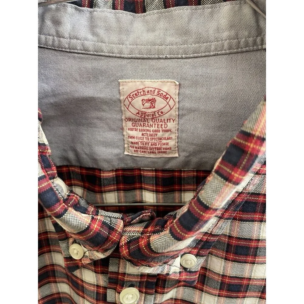 scotch and soda Red Plaid Button-down Shirt men M Cotton Collar Long Sleeve - Picture 7 of 11